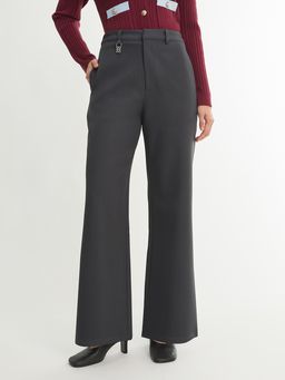 Pomelo - High Waist Wide Leg Pants - Dark Grey