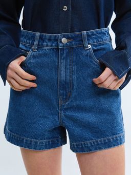 Pomelo - High Waist Tailored Mini Shorts - Blue