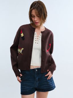 Pomelo - Button Front Knit Cardigan - Brown