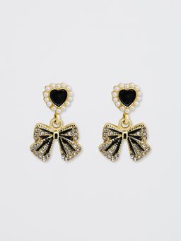 Pomelo - Heart Stud Bow Drop Earrings - Gold