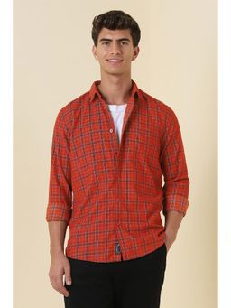 Allen Solly - Men Red Custom Fit Check Full Sleeves Casual Shirt