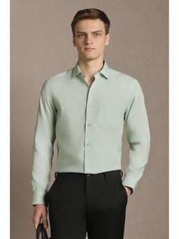Louis Philippe - Men Green Stripe Full Sleeves Formal Shirt