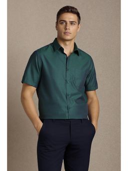 Louis Philippe - Men Green Textured Half Sleeves Formal Shirt