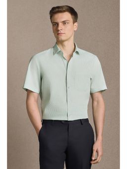 Louis Philippe - Men Green Stripe Half Sleeves Formal Shirt
