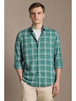 Louis Philippe - Men Green Check Full Sleeves Casual Shirt