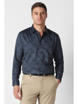 Van Heusen - Men Navy Print Full Sleeves Formal Shirt