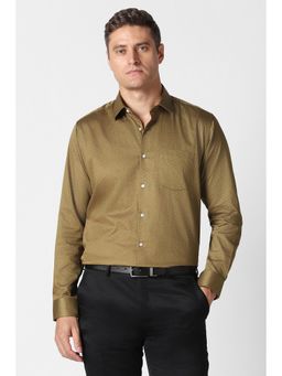 Van Heusen - Men Khaki Print Full Sleeves Formal Shirt