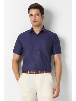 Van Heusen - Men Navy Textured Half Sleeves Formal Shirt