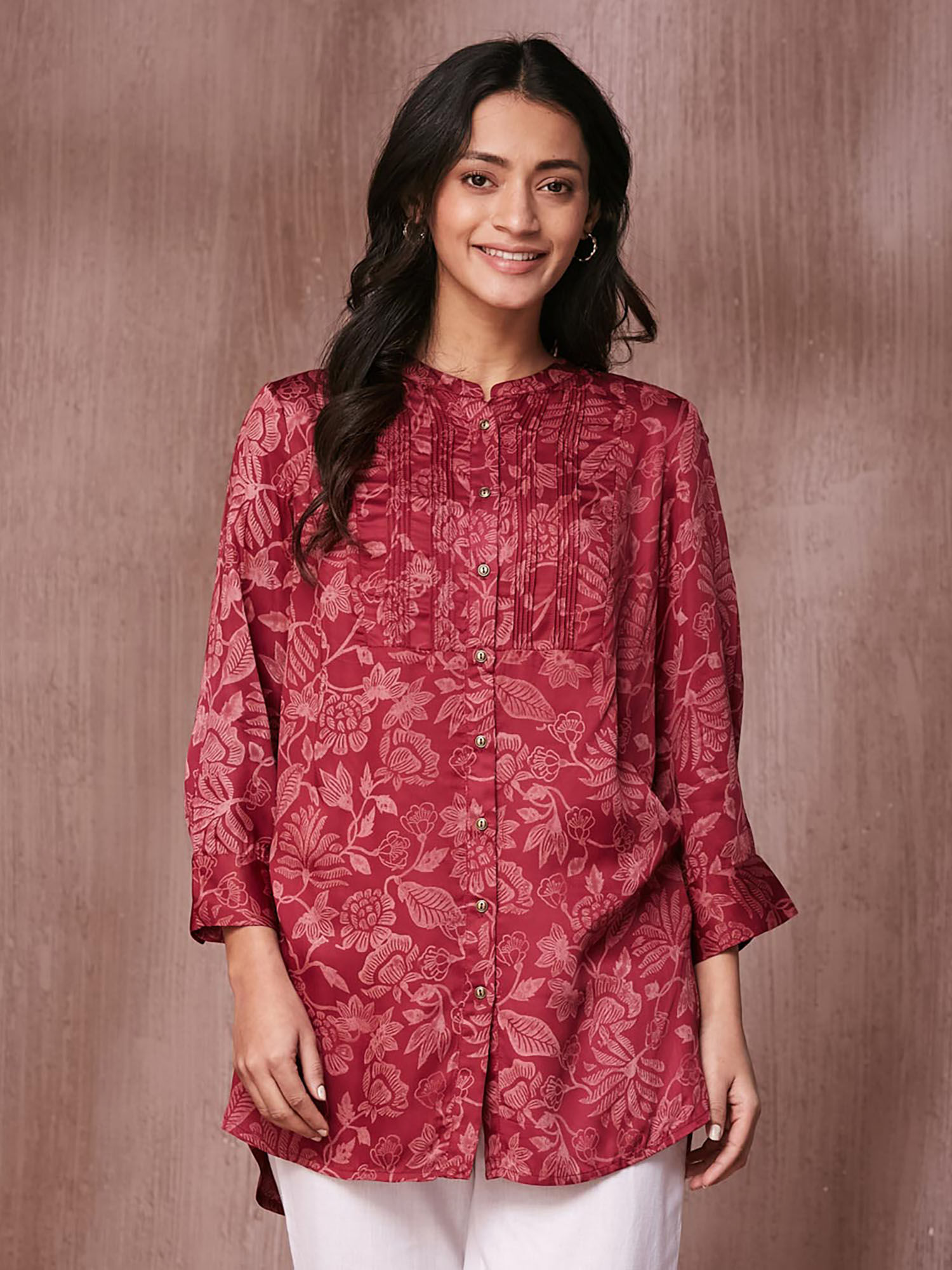 fabindia Wine Rayon Blend Printed Tunic-picture-36