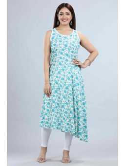 Cotton Culture - Blue Cotton A Line Printed Sleeveless Kurta