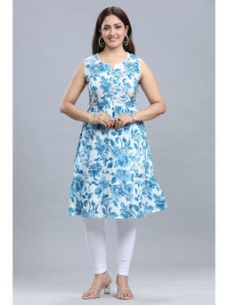 Cotton Culture - Sky Blue Jaipuri Cotton Printed Sleeveless Kurta