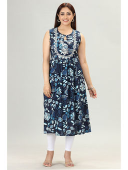 Cotton Culture - Navy Blue Jaipuri Cotton Gathered Sleeveless Kurta