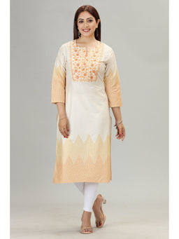 Cotton Culture - Off White Cotton Straight Embroidered Kurta
