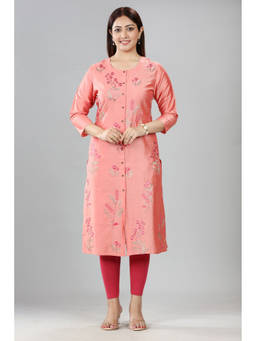 Cotton Culture - Light Pink Cotton Silk Straight Embroidered Kurta