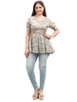 Cotton Culture - Beige Cotton Flared Printed Tunic