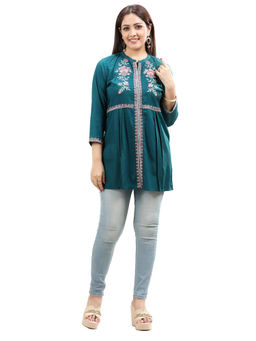 Cotton Culture - Rama Green Handloom Cotton Gathered Tunic