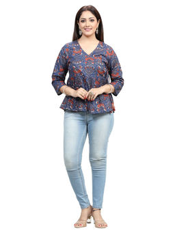 Cotton Culture - Navy Blue Jaipuri Cotton Gathered Printed Tunic