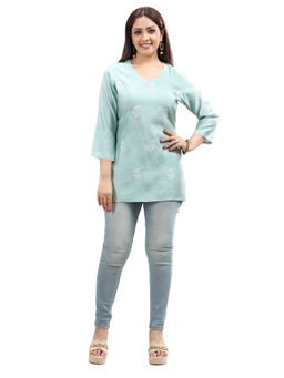 Cotton Culture - Pista Green Slub Rayon Straight Embroidered Tunic
