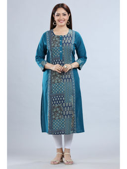 Cotton Culture - Navy Blue Cotton A Line Printed Kurta