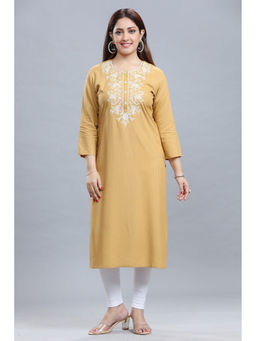 Cotton Culture - Beige Rayon Straight Embroidered Kurta