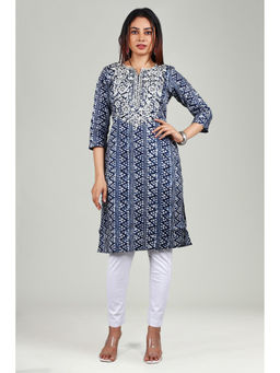 Cotton Culture - Indigo Cambric Cotton Straight Embroidered Kurta
