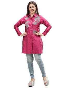 Cotton Culture - Pink Polysilk Straight Embroidered Kurti