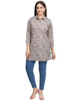 Cotton Culture - Gray Handloom Cotton Straight Printed Kurti