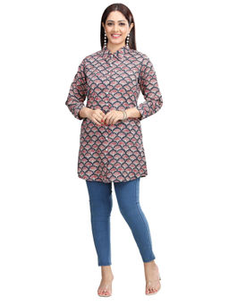 Cotton Culture - Navy Blue Handloom Cotton Straight Printed Kurti