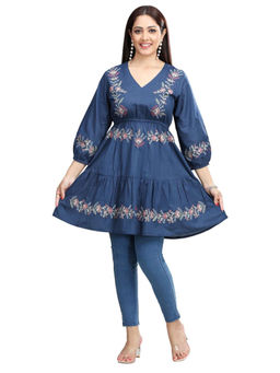 Cotton Culture - Blue Cotton Flared Embroidered Kurti