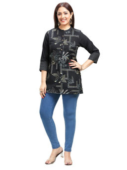 Cotton Culture - Black Cotton Straight Embroidered Kurti