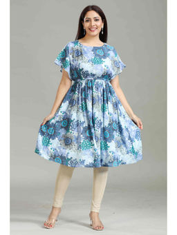 Cotton Culture - Blue Rayon Gathered Printed Kurta