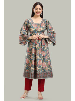 Cotton Culture - Teal Jaipuri Cotton Gathered Printed Kurta