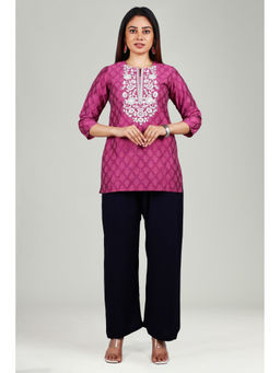 Cotton Culture - Light Purple Poly Silk Straight Embroidered Kurti