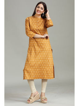 Cotton Culture - Mustard Roman Silk Straight Printed Kurta