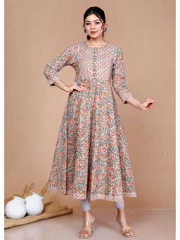Doriyaan - Women Brown Gota Lace Work Floral Printed Anarkali Kurta