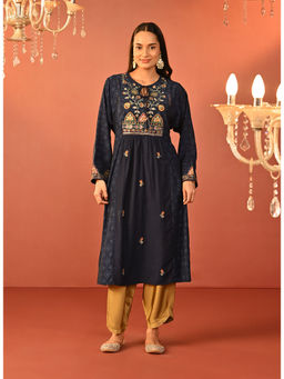 Lakshita - Women Navy Blue Printed Rayon Kurta