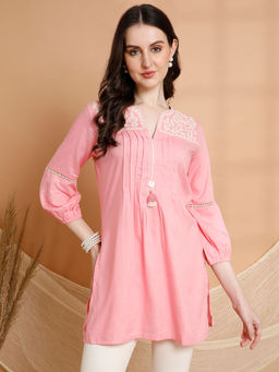 Nayam by lakshita - Women Solid Embroidered Straight Rayon Kurti