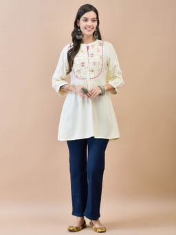 Shree - Women Liva (Rayon) Off White Embroidered Tunic