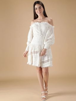 HANDME - Off- Shoulder Premium White Co-Ord with Ruffles (Set of 2)