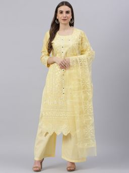 Readiprint - Cotton Yellow Straight Style Unstitched Dress Material (Set of 3)