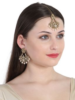 Anika's Creations - Gold Plated Traditional Kundan Floral Pearl Earring Maagtika Set Bridal