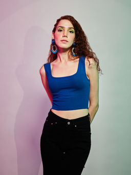 MIXT by Nykaa Fashion - Royal Blue Sleeveless Fitted Crop Tank Top