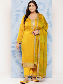 Extra love by Libas - Yellow Printed Chiffon Straight Kurta Sets for Women