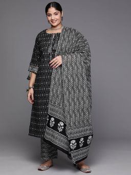 Extra love by Libas - Plus Size Women Black Printed Cotton Straight Kurta Sets for Women