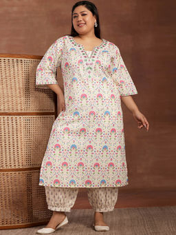 Extra love by Libas - Plus Size Women Off White Printed Cotton Kurta Sets for Women