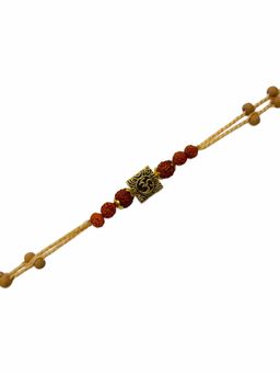 Digital Dress Room - Unique Rudraksha & Chandan Beads Rakhi Om Designs Thread Rakhi (Pack of 4)