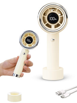 Wembley - Beige Mini Handheld & Desktop Fan Usb Port With 6 Speed Levels & Digital Display (3 Years)