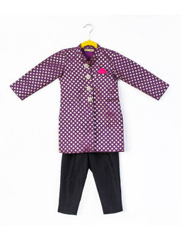 Tiny Pants - Purple Chanderi Sherwani with Black Salwar (Set of 2)