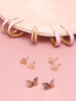 Sohi - Pink and Gold Hoop & Stud Earrings (Pack of 6)