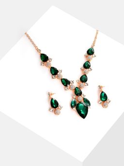 Sohi - Green Gold Plated Designer Stone Necklace and Earring Set